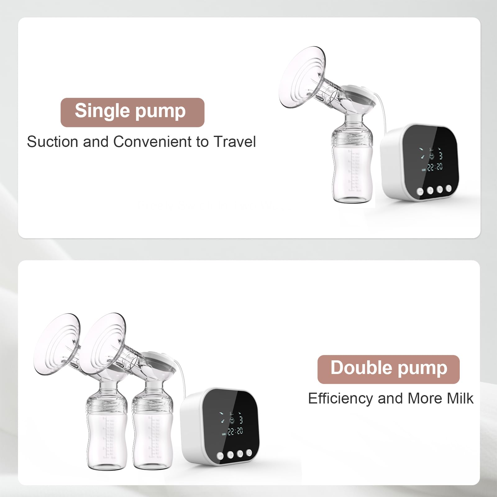 Lulia Tiralatte Elettrico, 4 Modalità e 9 Livelli, Forte Aspirazione, Anti-riflusso, Portatile Tiralatte Latte, Pompa per allattamento senza dolore, Display LED, Senza BPA