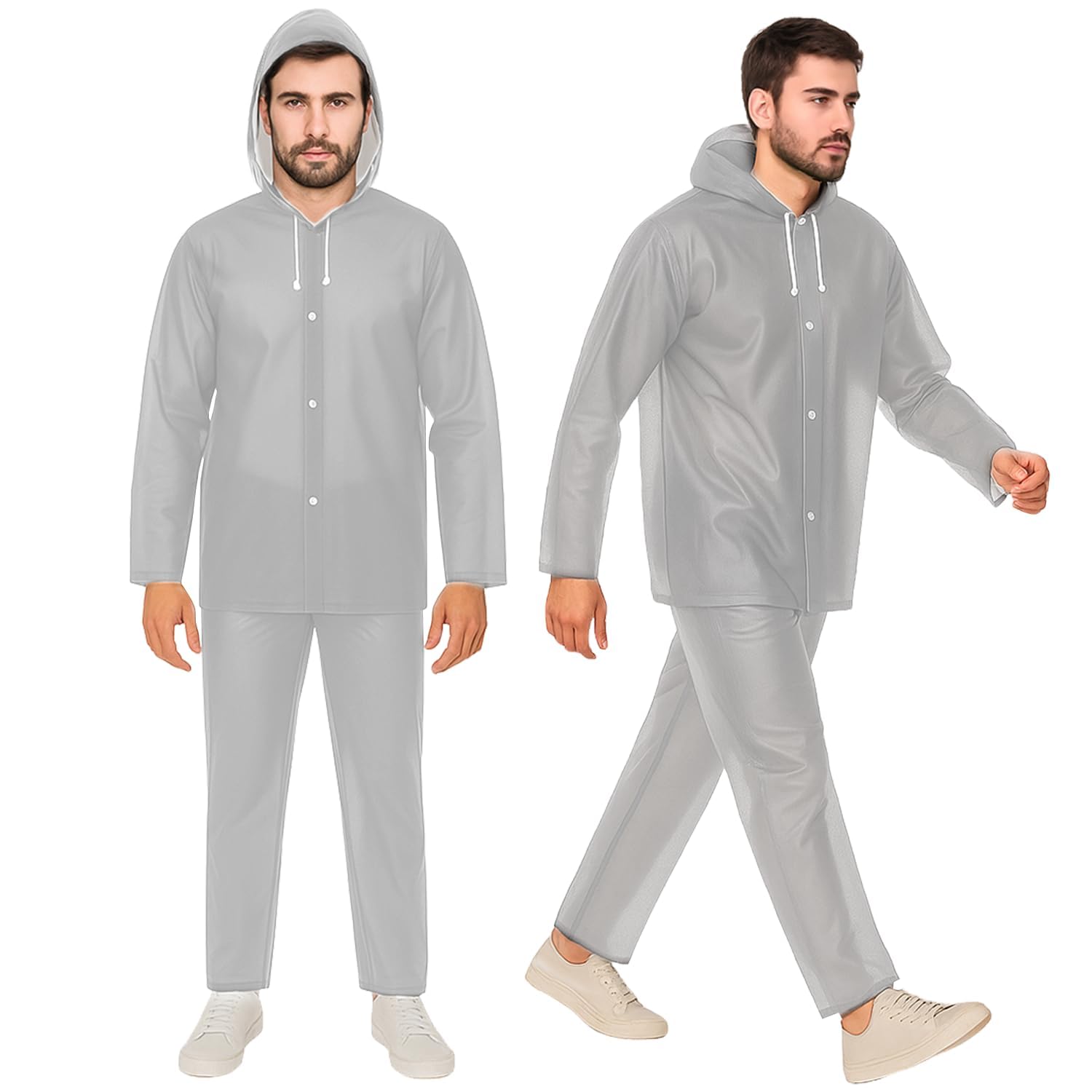 EVA Rainsuit Set 75 GSM with Adjustable Hood Full Sleeves Lightweight Raincoat with Pants Water Resistant Reusable Outdoor Travel Rainwear for Bike Riders Men (Pack of 1, Grey)-image-8