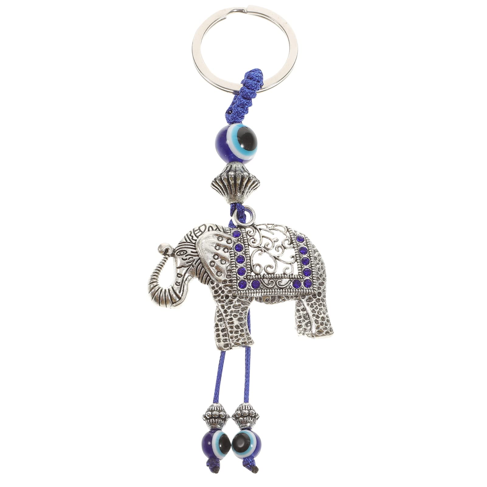 Valiclud Silver Feng Shui Evil Eye Keychain With Elephant Charm 4.33 Inch Keyring For Bag Car Decoration Symbolizing Protection Wisdom And Strength