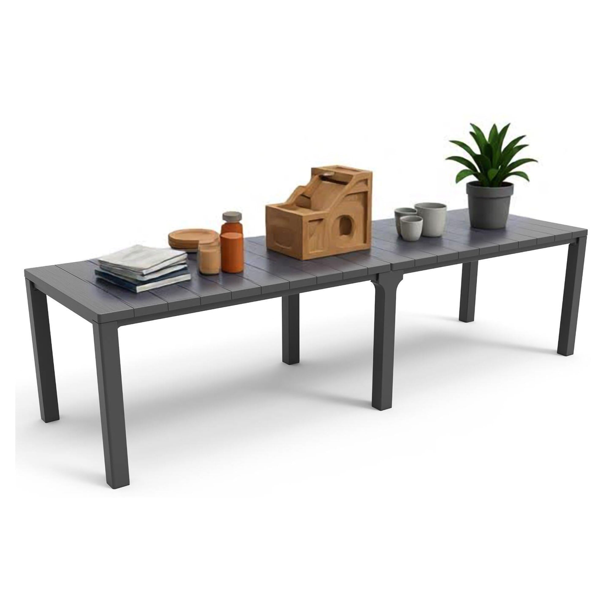 Dmora Tavolo da Esterno Antico 90x294x75h cm Nero Antracite 12 Posti Resistente ai Raggi uv, Meccanismo Estensione Multiposizione