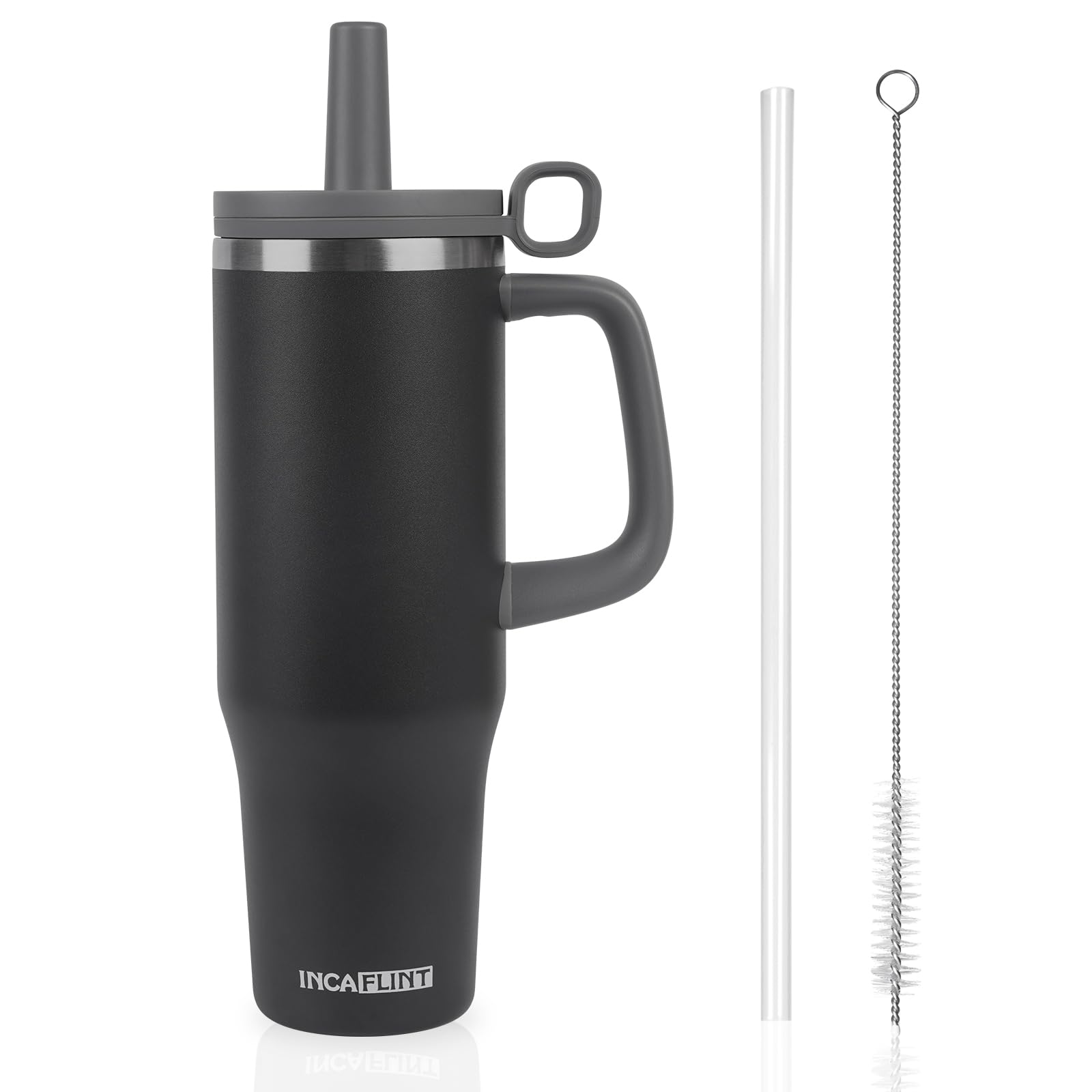 Vacuum Insulated Stainless 40oz Tumbler with Handle and Silicone Straw - Leakproof, Perfect for Office, Home, Outdoor