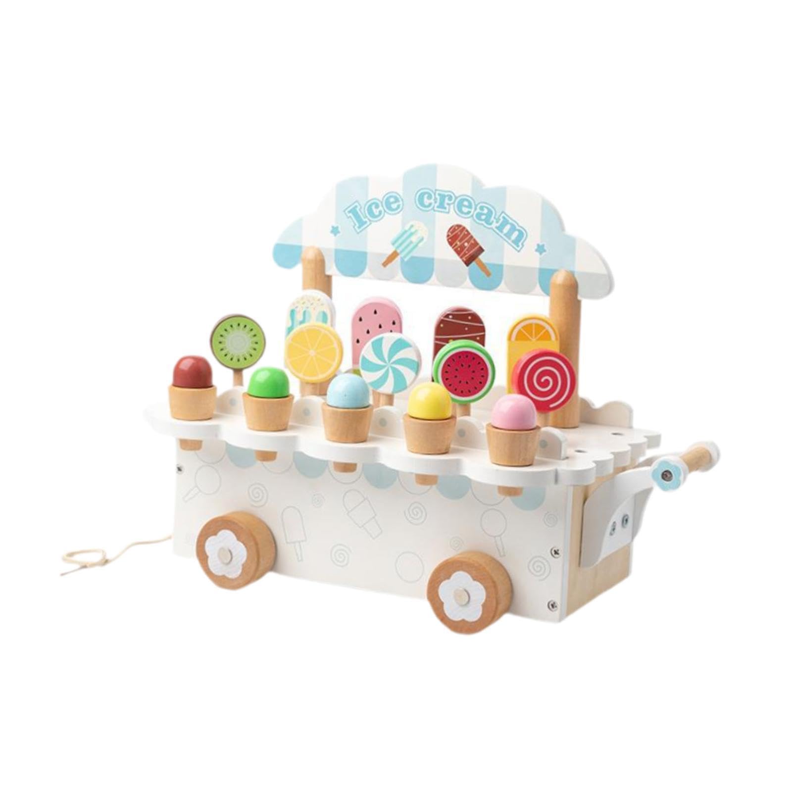 Juguete de Cocina de de Madera para Niños Set Creativo Accesorios Educativos Mostrador de Alimentos Simulados Adecuado para Cumpleaños Y Reunio, Blanco