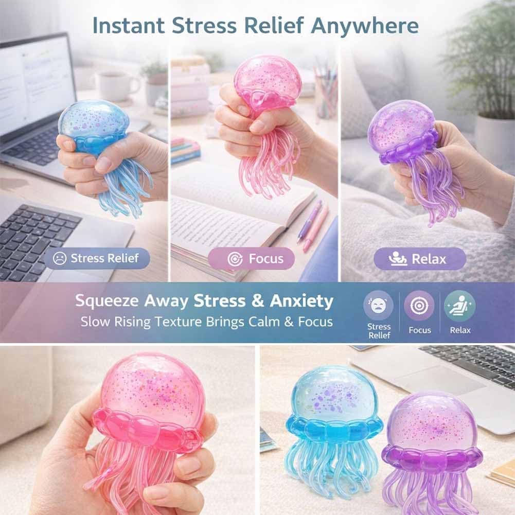 Jellyfish Squishy, Jellyfish Squeeze Stress Ball, Ice Squeeze Cube-Drop Malt Sugar Balls Sensory for Anxiety Stress Party Favors (3PCS) — view 2