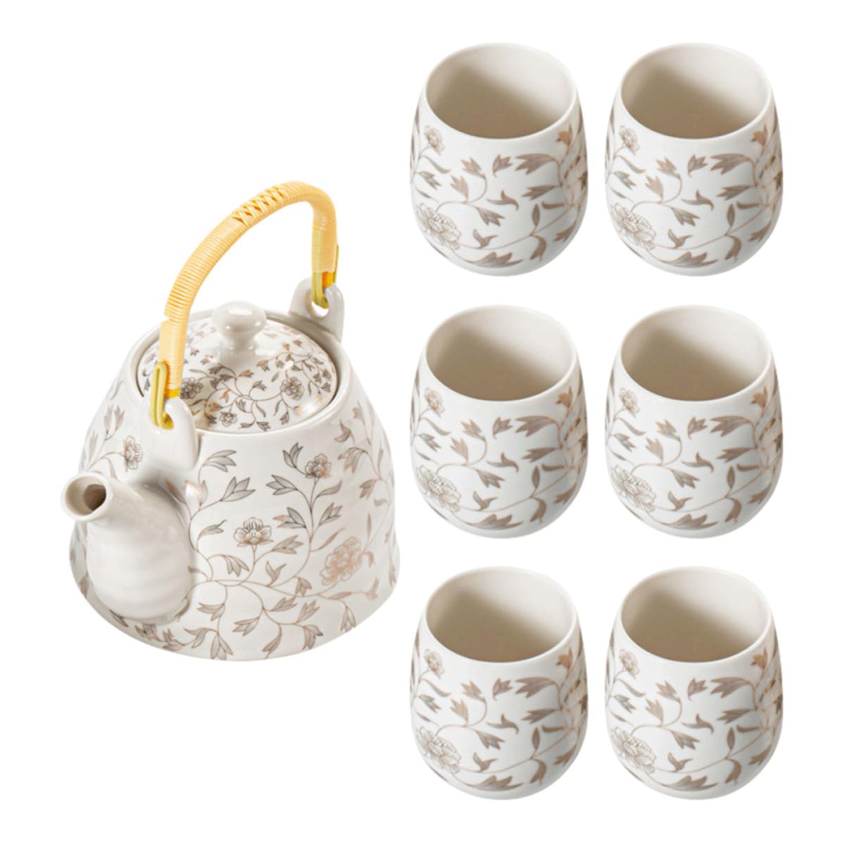 Juego de Té de Porcelana White Tetera 950ml y Tazas