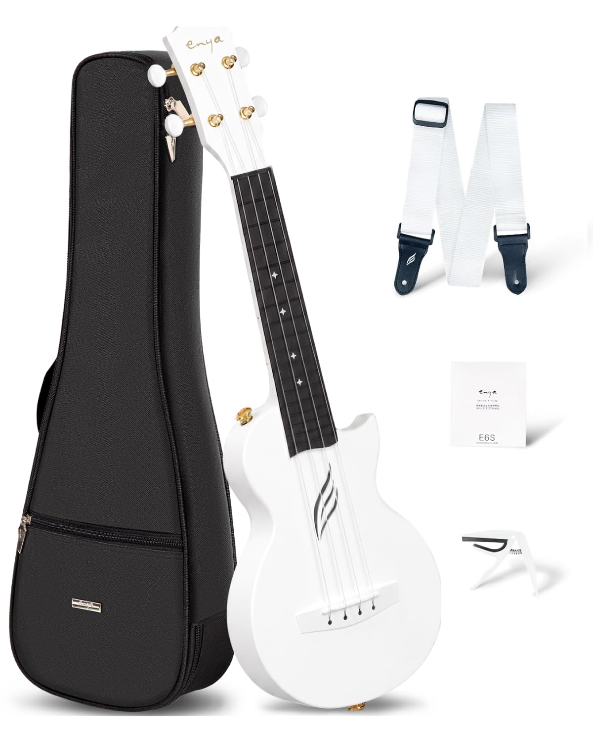 Enya NOVA U MINI 21-Inch Carbon Fiber Soprano Travel Ukulele, White