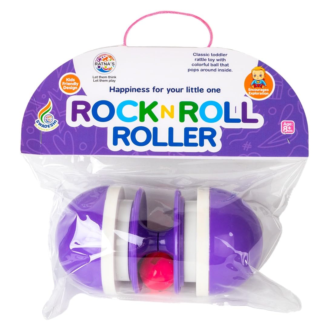 Ratna's Rock N Roll Roller Rattle for New Born Babies Colourful Plastic Non Toxic Toys for 8+ Month Old Toddlers