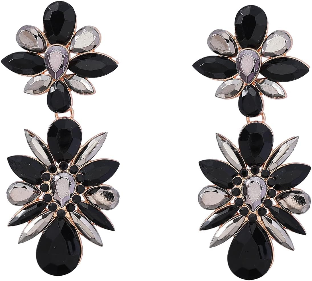 Xerling Rhinestone Floral Earrings Bridal Sparkly Statement Earrings for Women Girls - Image 5