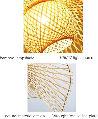 Miniatura 7 de RCIDOS Lámpara de techo semiempotrada tejida de bambú para el hogar, lámpara colgante de mimbre estilo bohemio, lámpara de techo colgante de mimbre