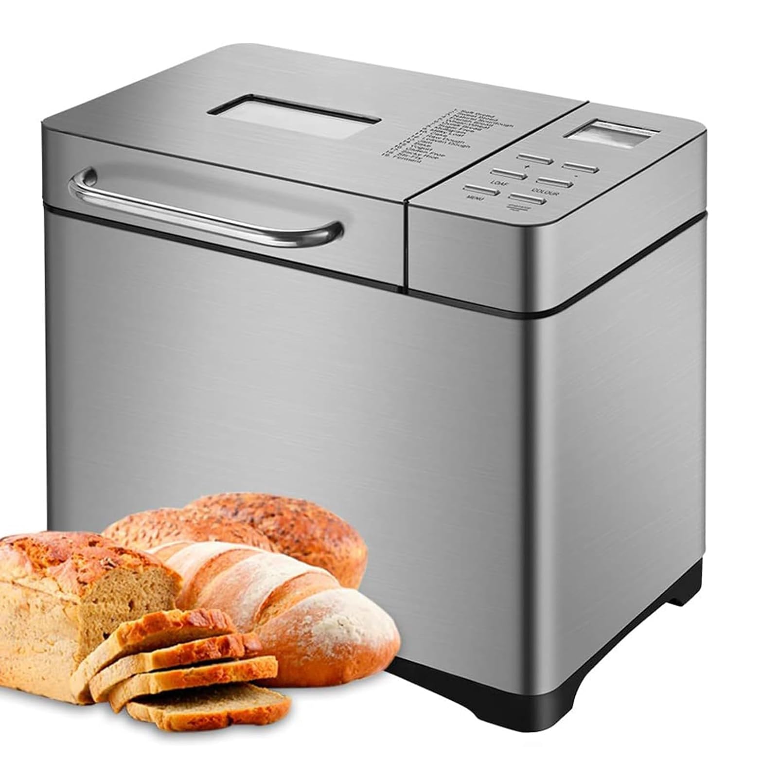 Macchina per Il Pane Automatica, Macchina per Il Pane Professionale in Acciaio Inossidabile con Dispenser per Noci E Timer Ritardato di 15 Ore, capacità di 1 Libbre, 3 Dimensioni di Pane