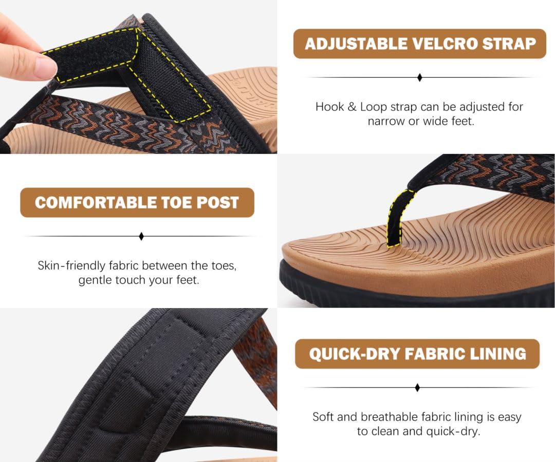 KuaiLu Chanclas Ortoticas Para Mujer Señoras Atlético Grueso Cojín Esterilla De Yoga Cómodas Caminar Sandalias Tanga Con Soporte De Arco Verano Aire Libre Ajustable Slip On Slides