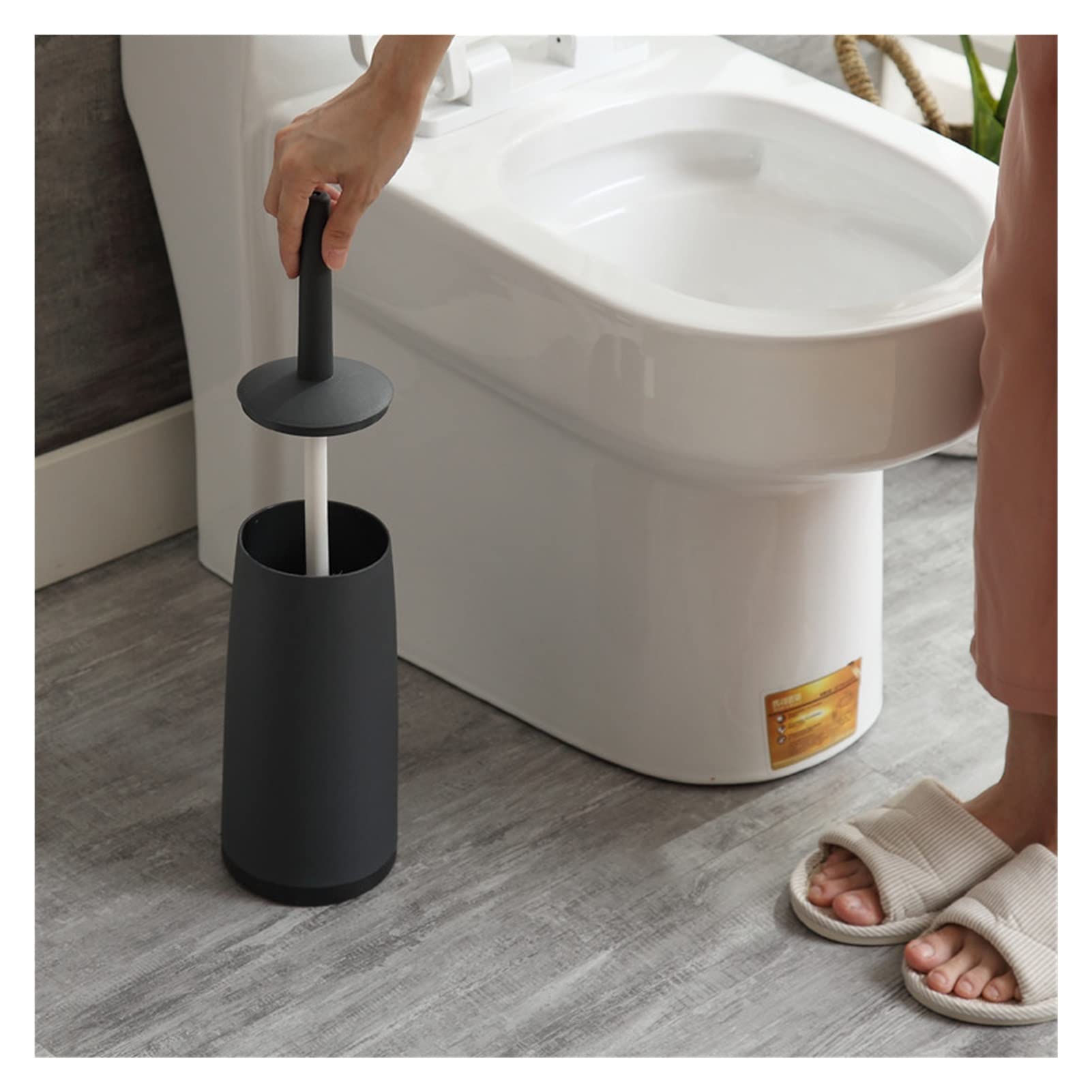 Set scopino per WC Nero con Testina in plastica, Supporto da Pavimento e Copertura per Maniglia – Strumento Essenziale per la Pulizia del Bagno e Accessori per un'igiene Efficace