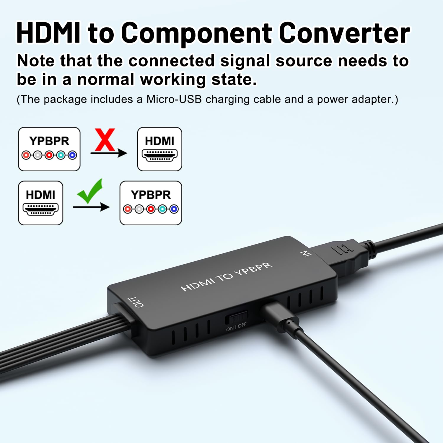 Convertidor HDMI a componente, YPbPr + R/L, convertidor adaptador de audio 1080P 5RGB para reproductores Blu-ray DVD, STB, PC, Xbox, Roku, DVD