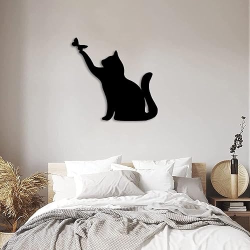 Miniatura 3 de JILIP Letrero de arte de silueta de gato de metal, escultura de pared colgante negra, placa de decoración de pared de animales de metal, decoración