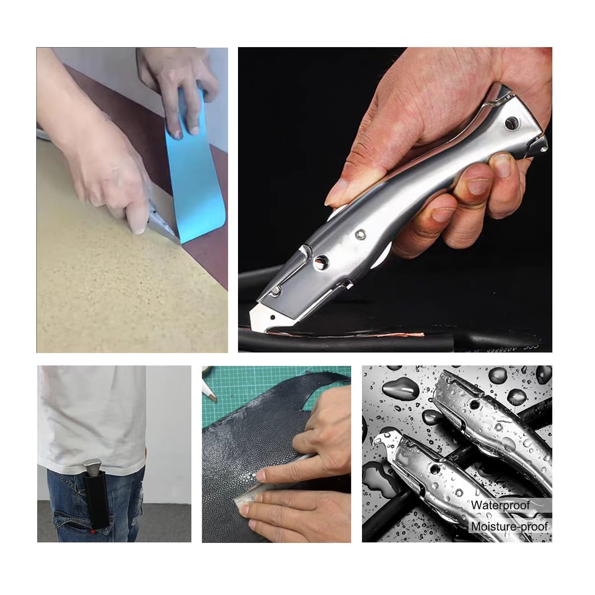 Coltello Multiuso a Gancio con Lame Cutter Trapezoidale e Piccola Lama a Gancio, Taglierino Professionale, Taglierini Professionali, Ideale per Tagliare Rivestimenti per Pavimenti in PVC