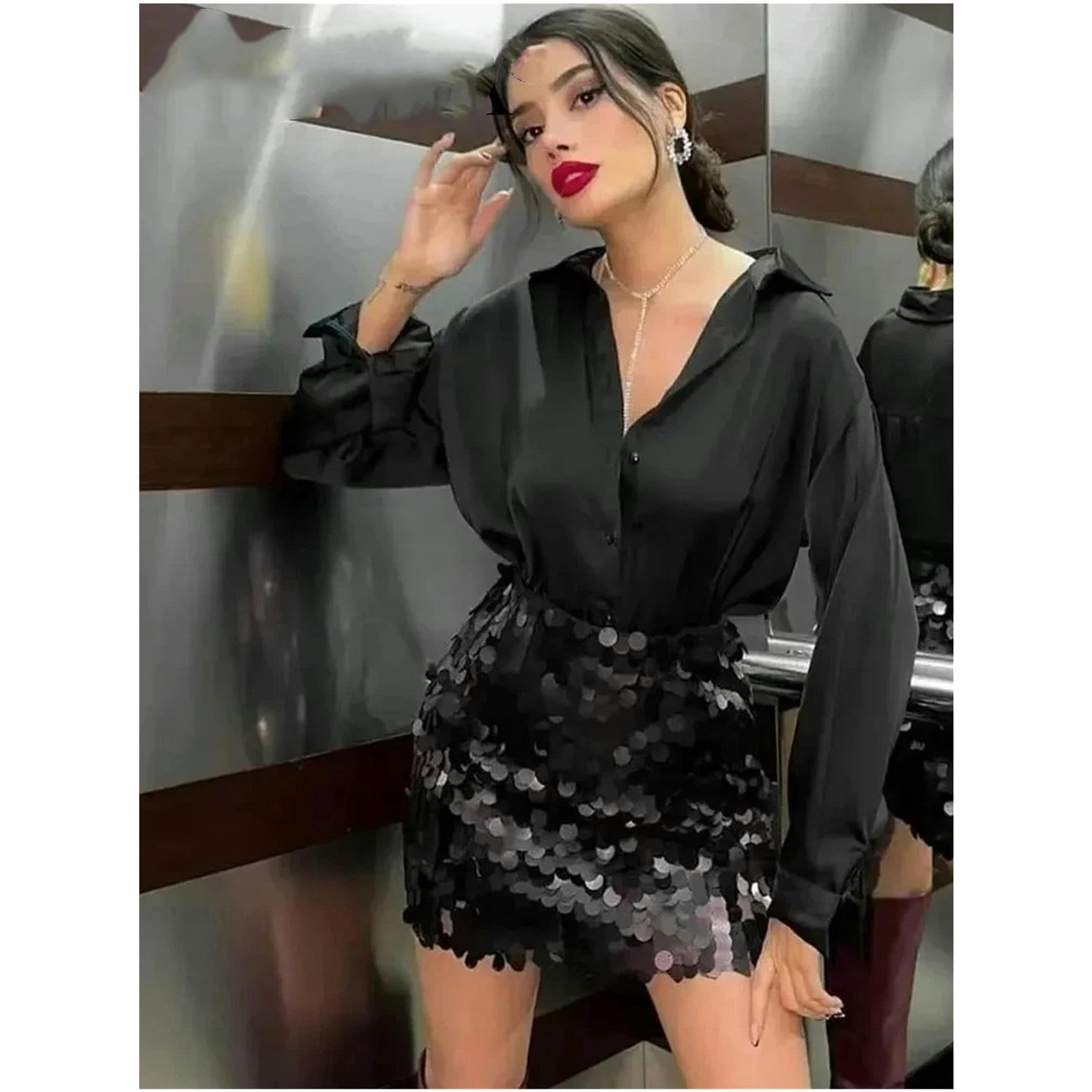 Czarna spódnica mini dla kobiet cekinowa krótka spódniczka vintage odzież damska letnia moda uliczna spódnica Mujer