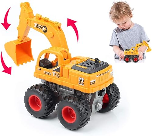 Juguetes de construcción GIOESFUN juguete excavadora para niños empujar y ir coches de juguete de rotación de 360 grados caja de arena vehículos de