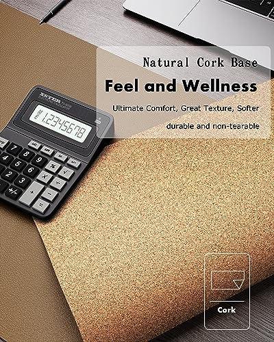 Image of YSAGi Leather Desk Mat, Eco Cork Protector, Large Mouse Pad, Waterproof Blotter - 23.6 inchx13.7 inch, Khaki + Cork