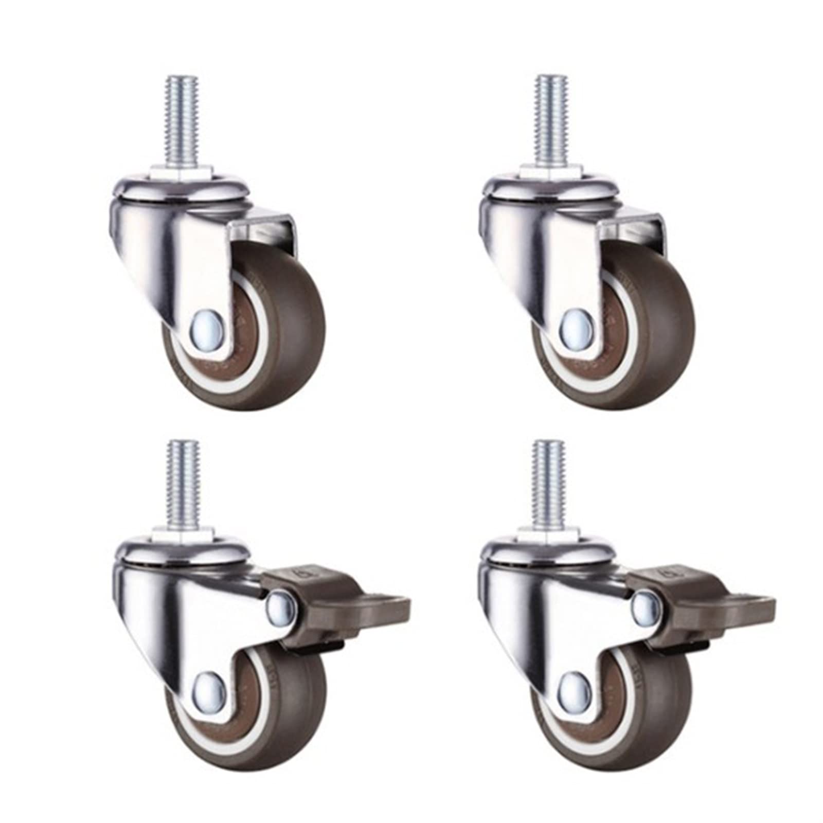 Roulettes pivotantes en caoutchouc souple 25mm avec tige filetée pour meuble, lot de 4