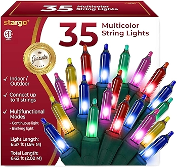 Multi-Color Christmas String Lights on Green Wire