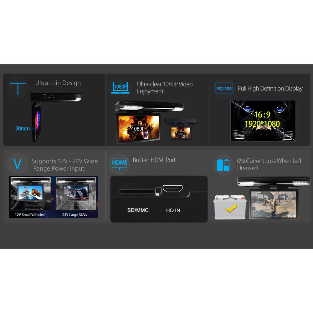 XTRONS 15,6“ Auto Deckenmonitor Digital-DVD-Player Im Auto Fhd 16: 9 Bildschirm Für Auto Bus Unterstützt 1080P Video Auto Overhead-DVD-Player Auto-Monitor Mit Hdmi-Anschluss