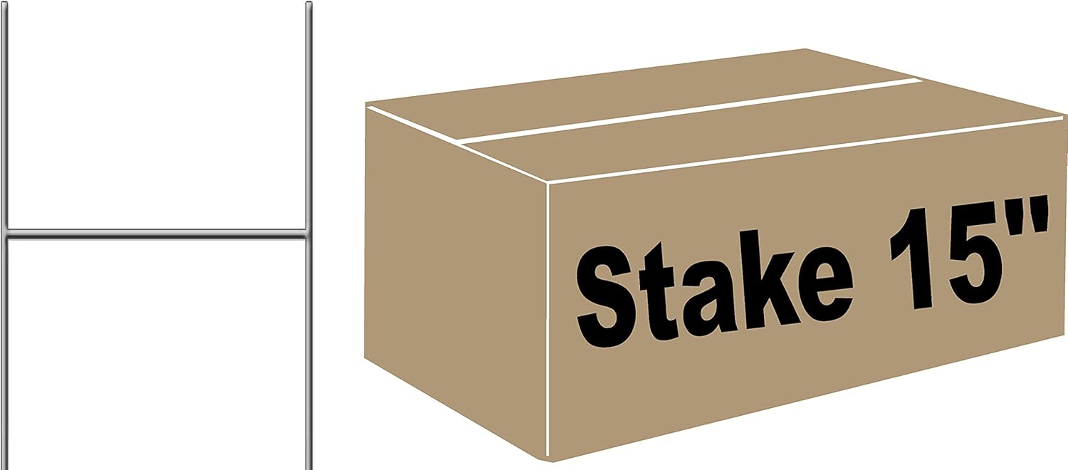 50 Signs Stakes 10x15 inches 9 Gauge Galvanized Wire H-Frame Stake Signs Holder 15'' Tall and 10'' Wide use with 4mm or 5mm Corrugated Signs, Ship Same Day (50STAKE15'')