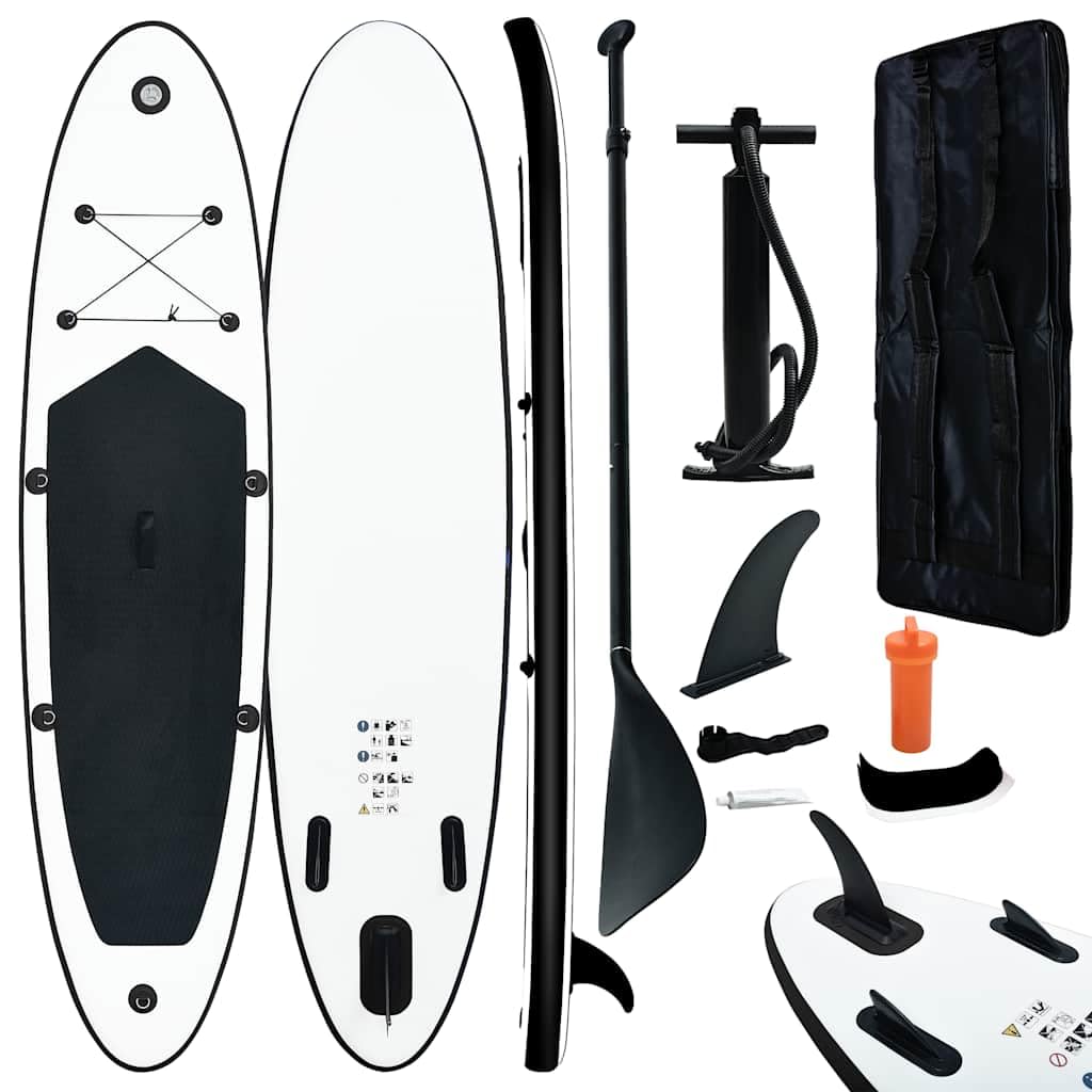 vidaXL Ensemble de Planches SUP Gonflables Planche à Rame Pagaie Surf Increvable Résistant aux UV Noir et Blanc