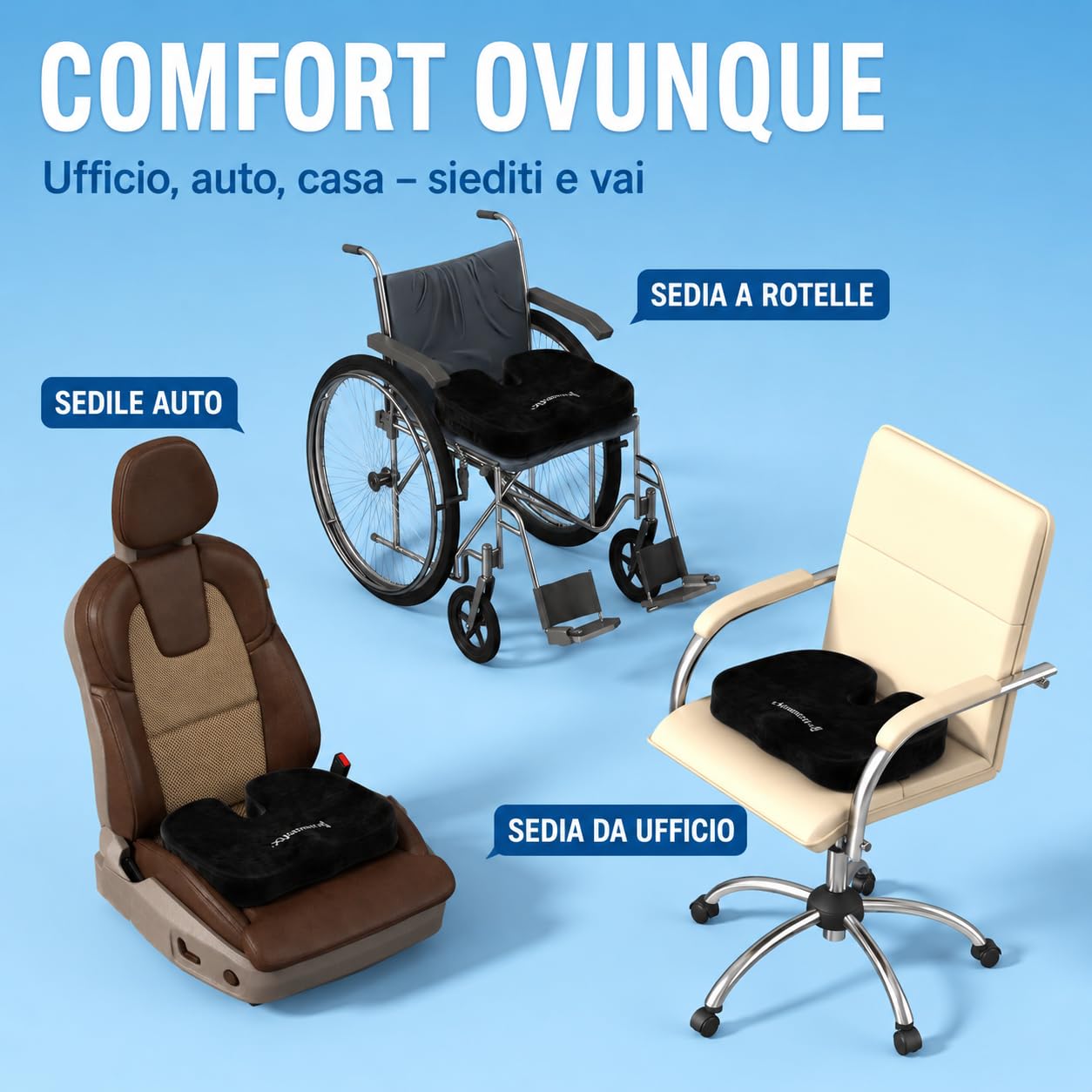 Healthfix Cuscino ortopedico per sedia da ufficio, scarico del coccige, con strato Honeycomb e rivestimento in velluto, ergonomico, per ufficio, auto, casa, 45 x 36 x 7 cm (nero)