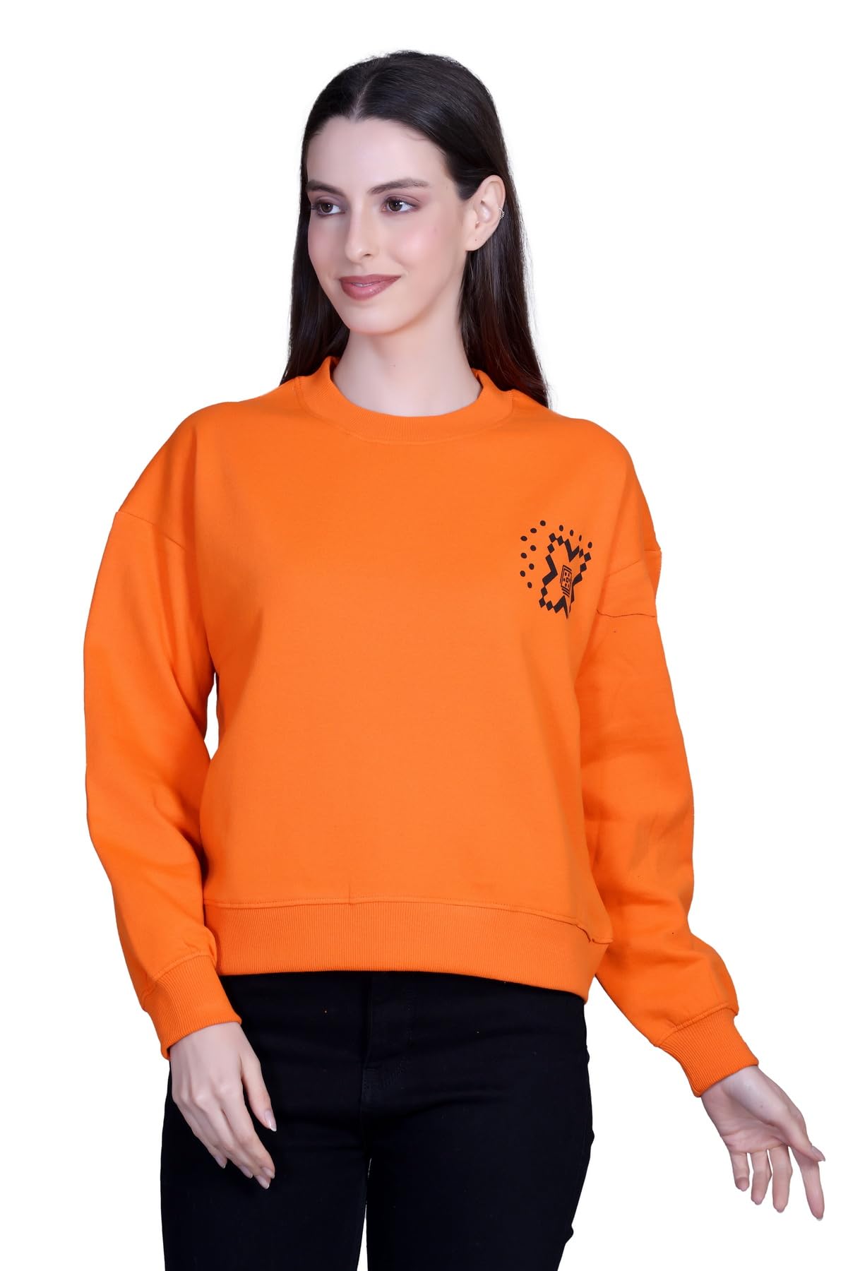 colors & blends Women's Cotton Back Print Sweatshirt - Oversized Drop Shoulder Crop Length Sweatshirts for Women-picture-27
