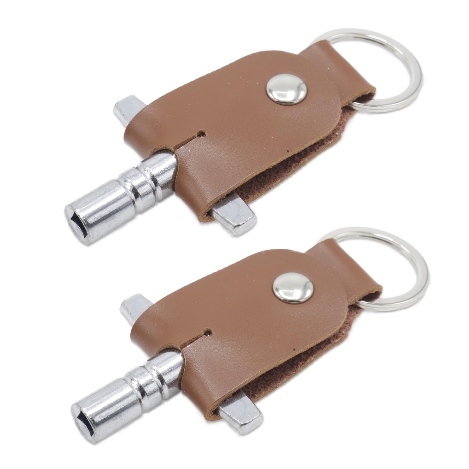 CashBeat 2-Pack Drum Tuning Key, T-Shaped Design with Leather Keychain, Universal Drum Adjusting Accessory for All Drum Kits - Sturdy, Convenient, and Essential for Musicians - Brown