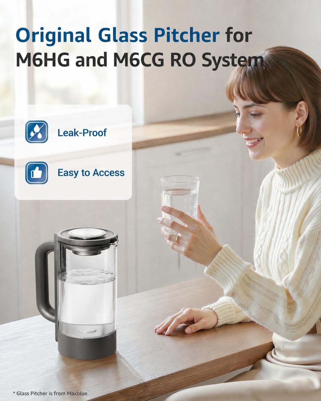 Maxblue GPWD-B Glaskanne für Waterdrop M6HG & M6CG Auftisch Osmoseanlage