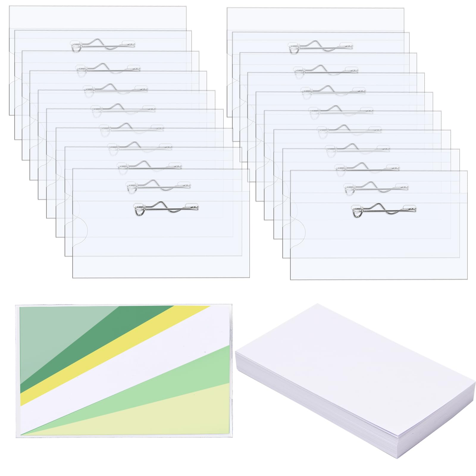 gsnma50 Pcs Pin Style Name Badge Holders Plastic Name Tags Name Badge Holders ID Name Tags with Clips Horizontal Name Badge Holders with 50 Pcs Inserts Fit Card（3.54 x 2.16 inch)