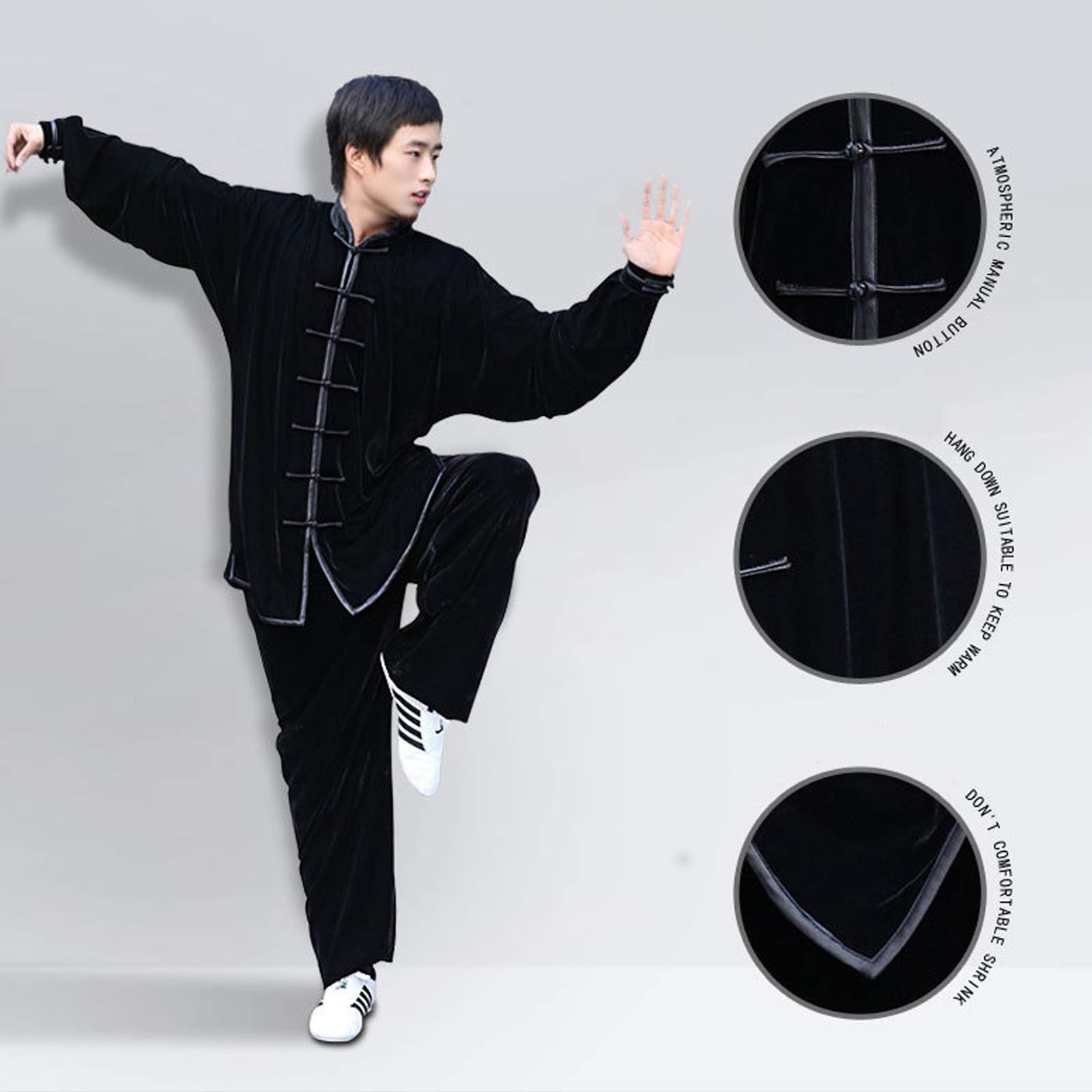 DYTWXG Traje de Tai Chi de Manga Larga de Terciopelo Dorado Uniforme de Ejercicio matutino Traje de Kung Fu, Adecuado para Unisex Judo Wing Chun Taekwondo (Color: Vino Tinto, Tamaño: M)