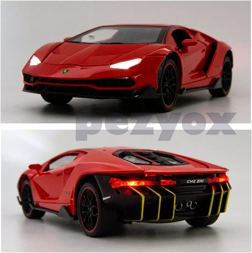 Image of 1 /24 Scale Lamborghini LP770 Alloy Diecast Model Vehicles Pull Back Toy Car with Light and Sound for Kids Boys Gift (Red)