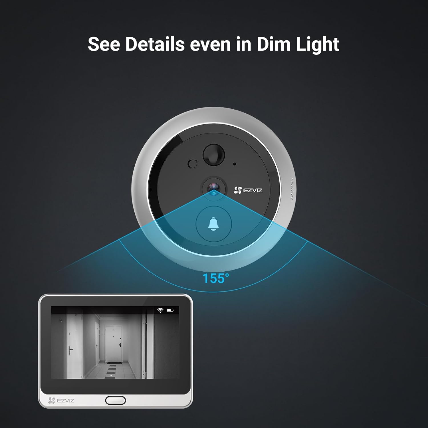 EZVIZ Door Peephole Camera - 1080P Video, 4.3" Color Screen, Wireless Front Door Camera with Built-in Chime, Rechargeable Battery, Two-Way Talk, PIR Motion Detection, Metal Housing, Cloud/SD 256GB