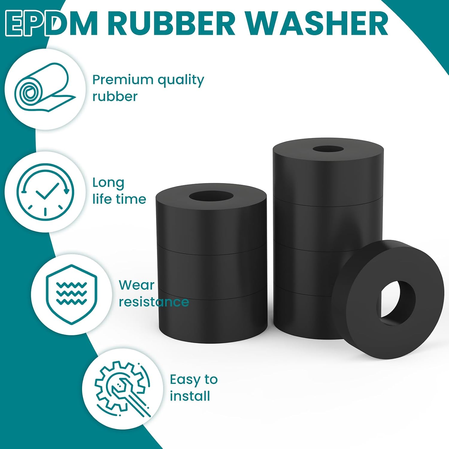 10 Pcs Black Rubber Spacers, 1" OD x 3/8" ID x 1/2" Thick Rubber