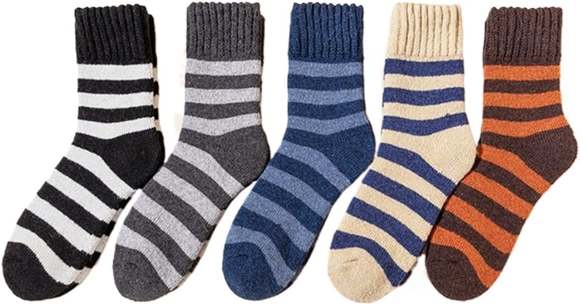 Men's Socks Super Thick Winter Warm Wool To Resist Cold Striped Medium Tube
