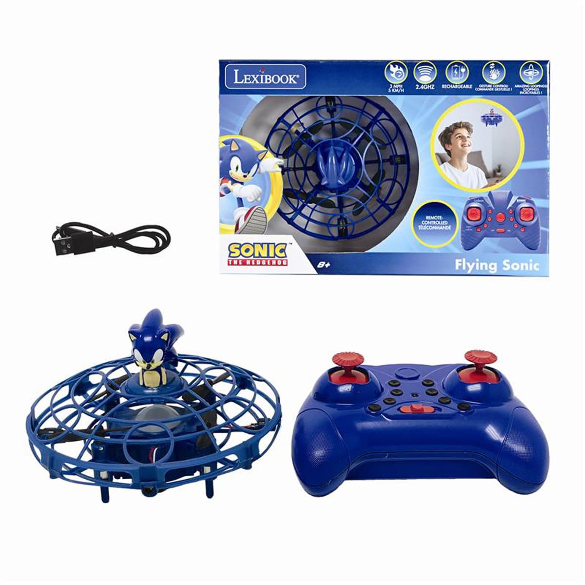 Lexibook, RC UFO Flying Sonic con luci e controllo gestuale, controllo a mani libere con batteria ricaricabile, Blu, UFOSN