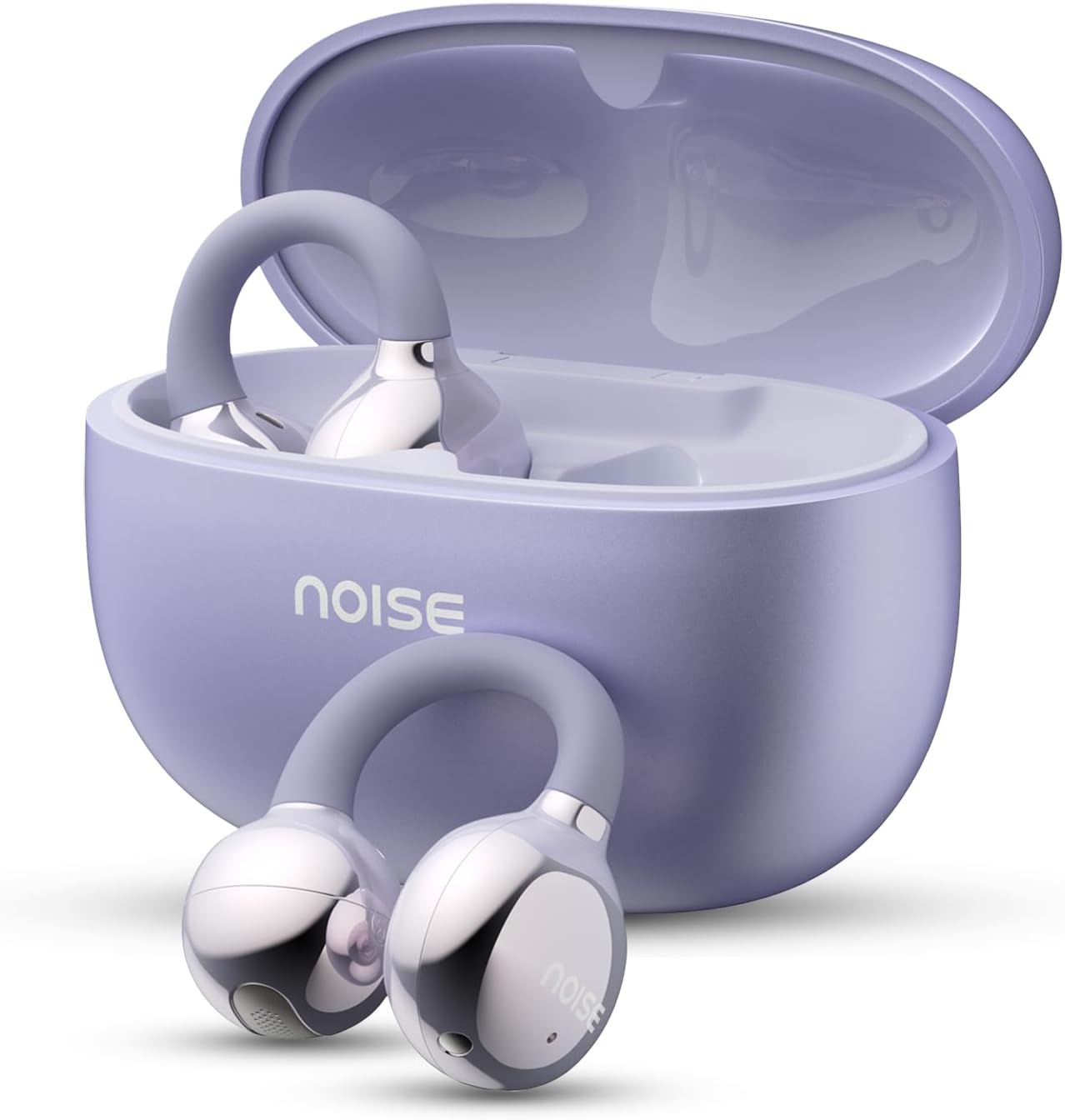 Noise Air Clips Wireless Open Ear Earbuds with Chrome Finish, AirWave™ Technology,Up-to 40H Playtime, Dual Device Pairing, Quad Mic with ENC,12mm Driver,BTv5.4 (Pearl Purple)