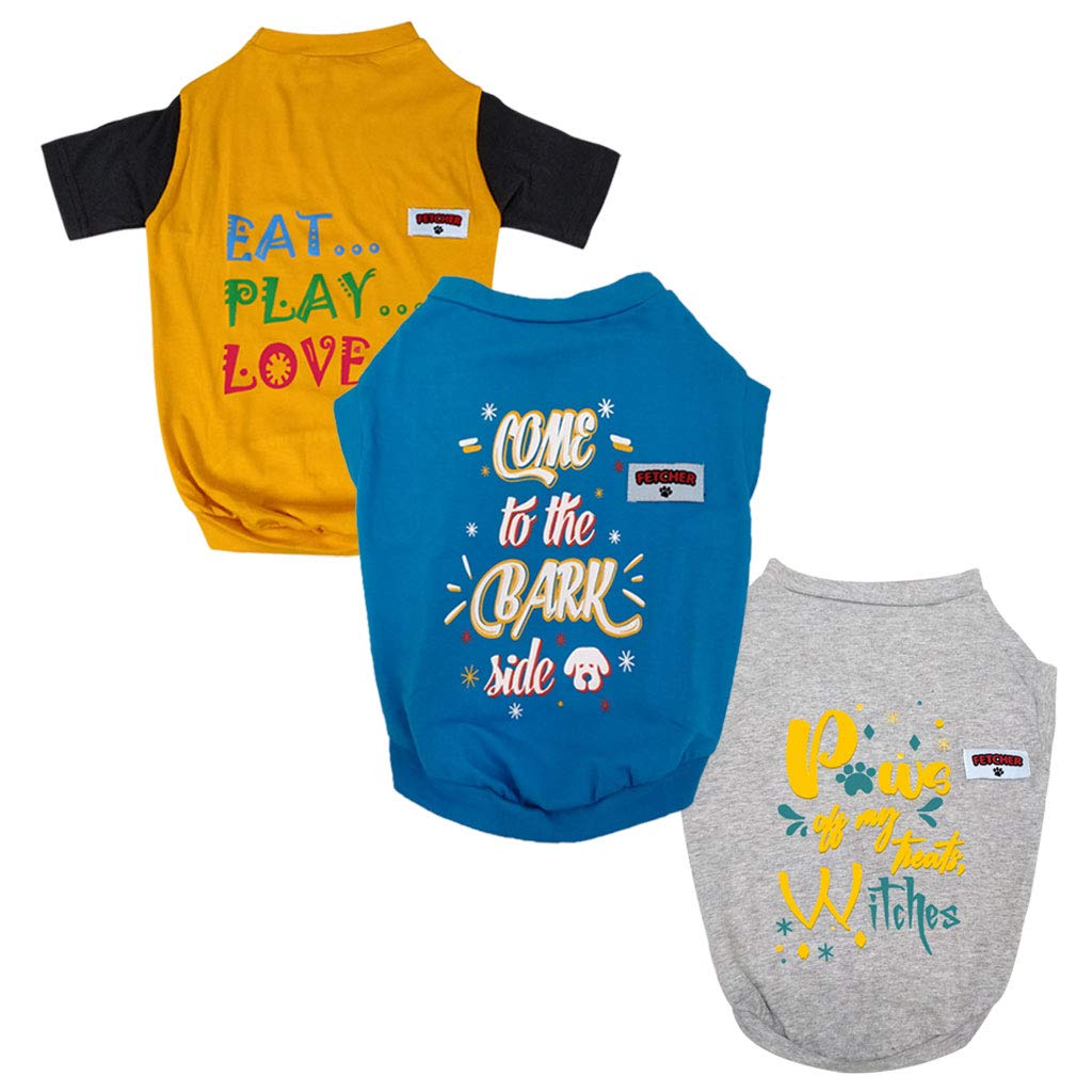 FETCHER Yellow, Blue and Grey Premium Printed Summer Dog T-Shirts for Small Breeds (Set of 3) (X-Small) (B092MM8JG5) Amazon Price History, Amazon Price Tracker