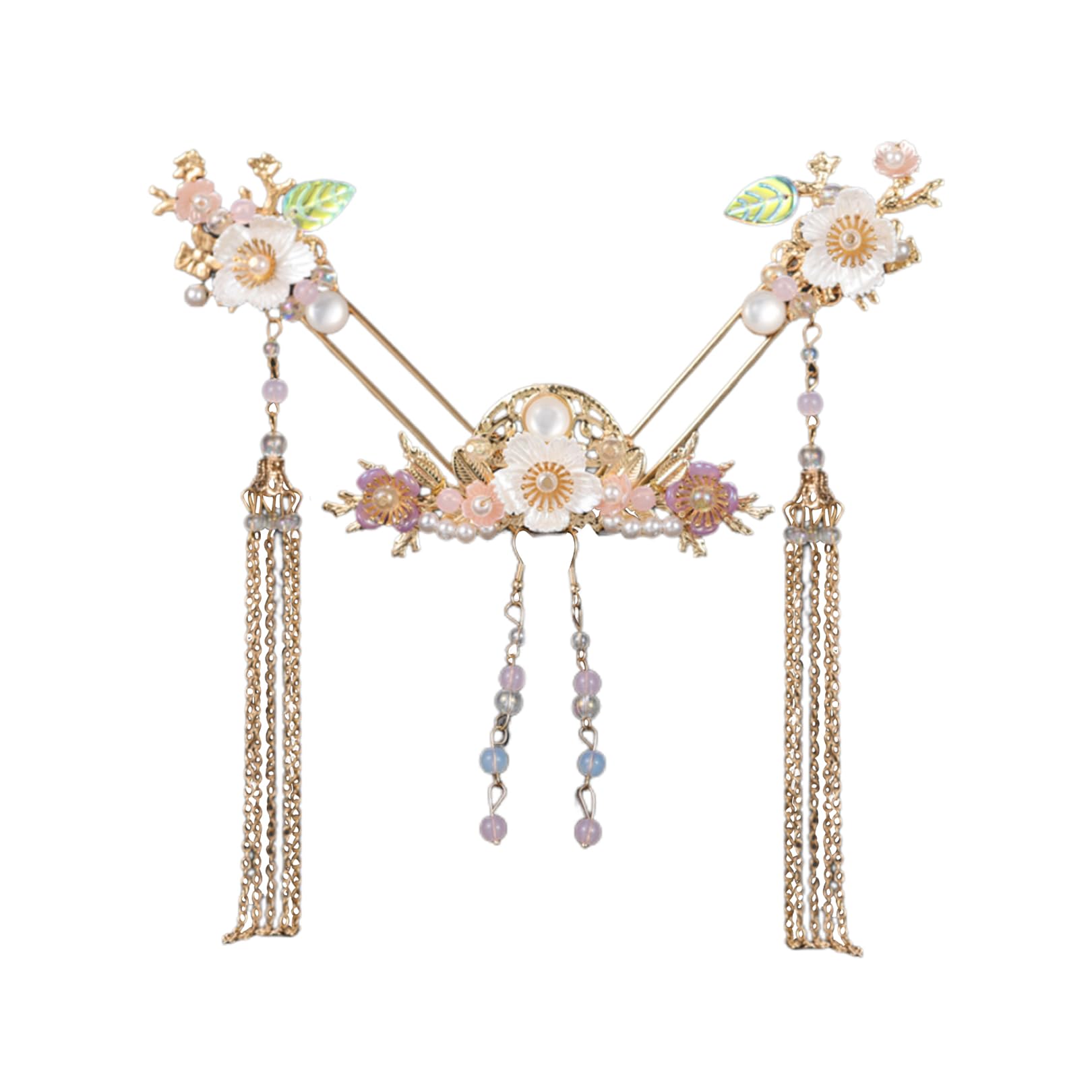 5 Pcs Flower Tassels Hairpin, Chinese Hair Pins Flower Pins for Hair, Chinese Hanfu Hairpin Rhinestone Pearl Clips Headpiece, Retro Hanfu Wedding Brides Updo Long Hair Accessories (Magpie Bridge)