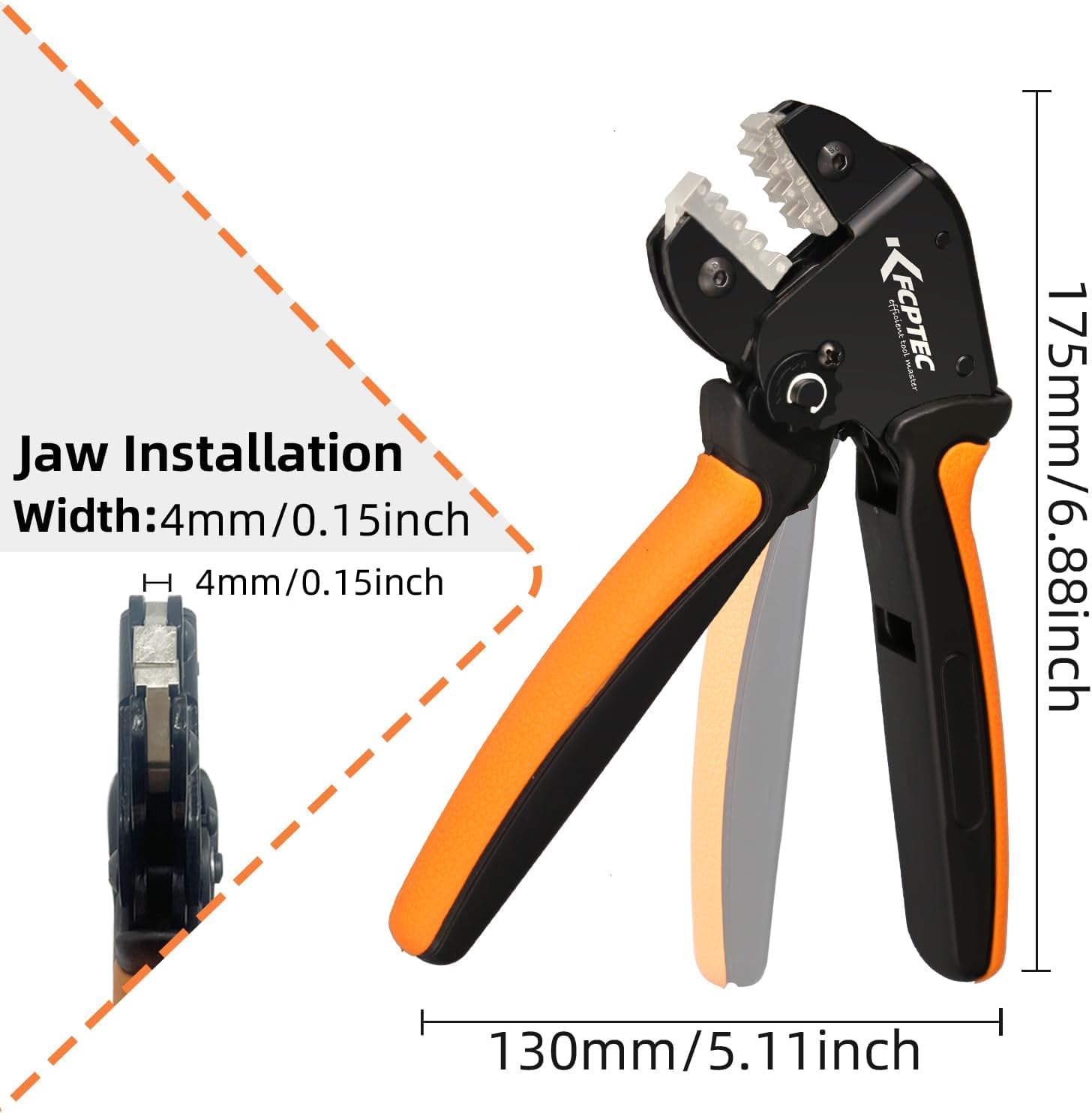 KF CPTEC Szczypce zaciskowe do nieizolowanych wtyczek płaskich, nieizolowane końcówki kablowe Open Barrel, 0,25-1,5 mm², kompatybilne złącza Dupont, Molex, JST, TE, EPPC, PCIE, SATA