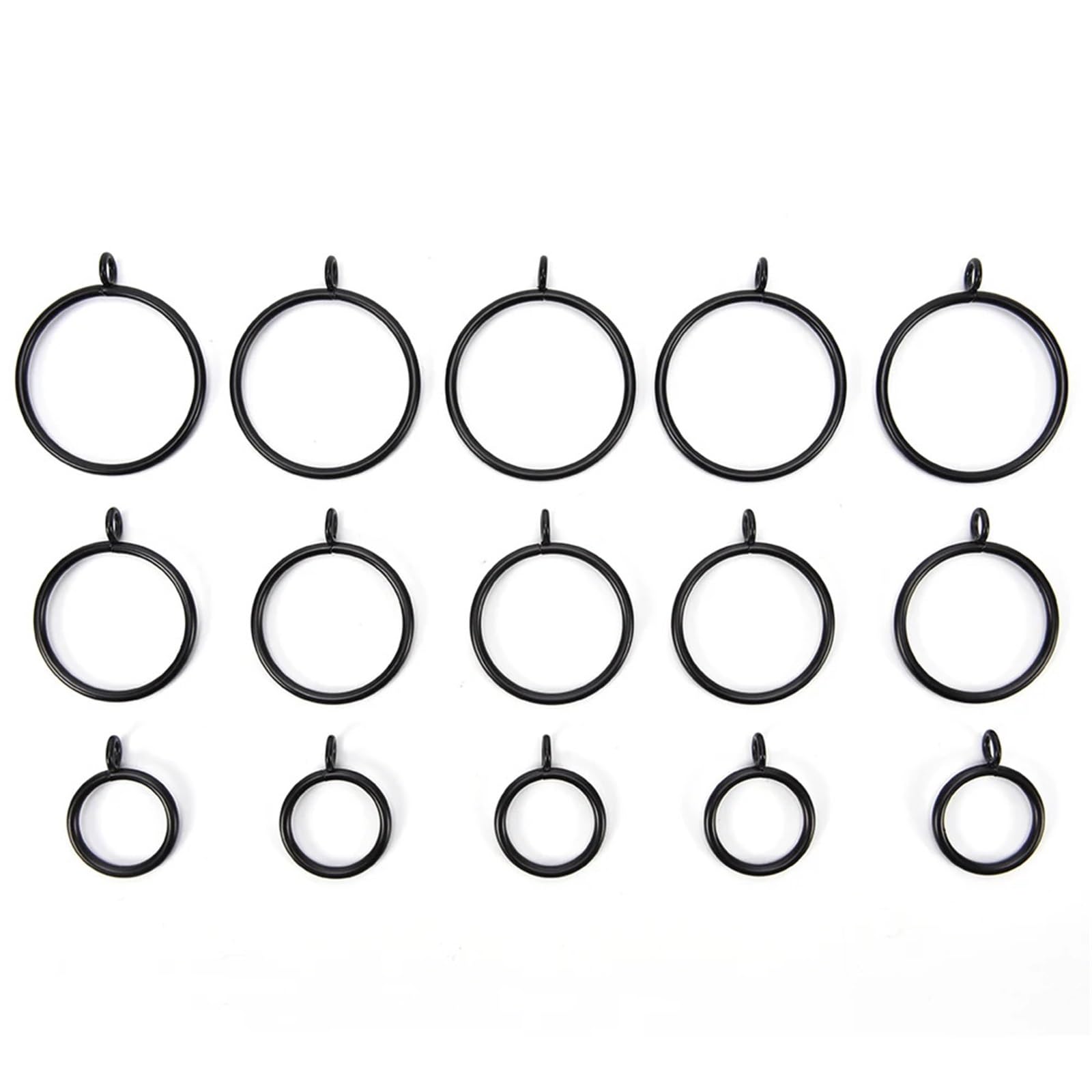Anneaux de rideaux, Anneaux de rideau 100 pièces anneaux suspension en métal noir 5 tailles(25mm Black)