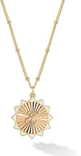 Dremmy Studios Gold Initial Necklace for Women | 14K Gold Plated Sunburst Disc Letter A-Z Coin Pendant Satellite Chain | Personalized Dainty Charm Link Chain Choker Letter Necklace Jewelry