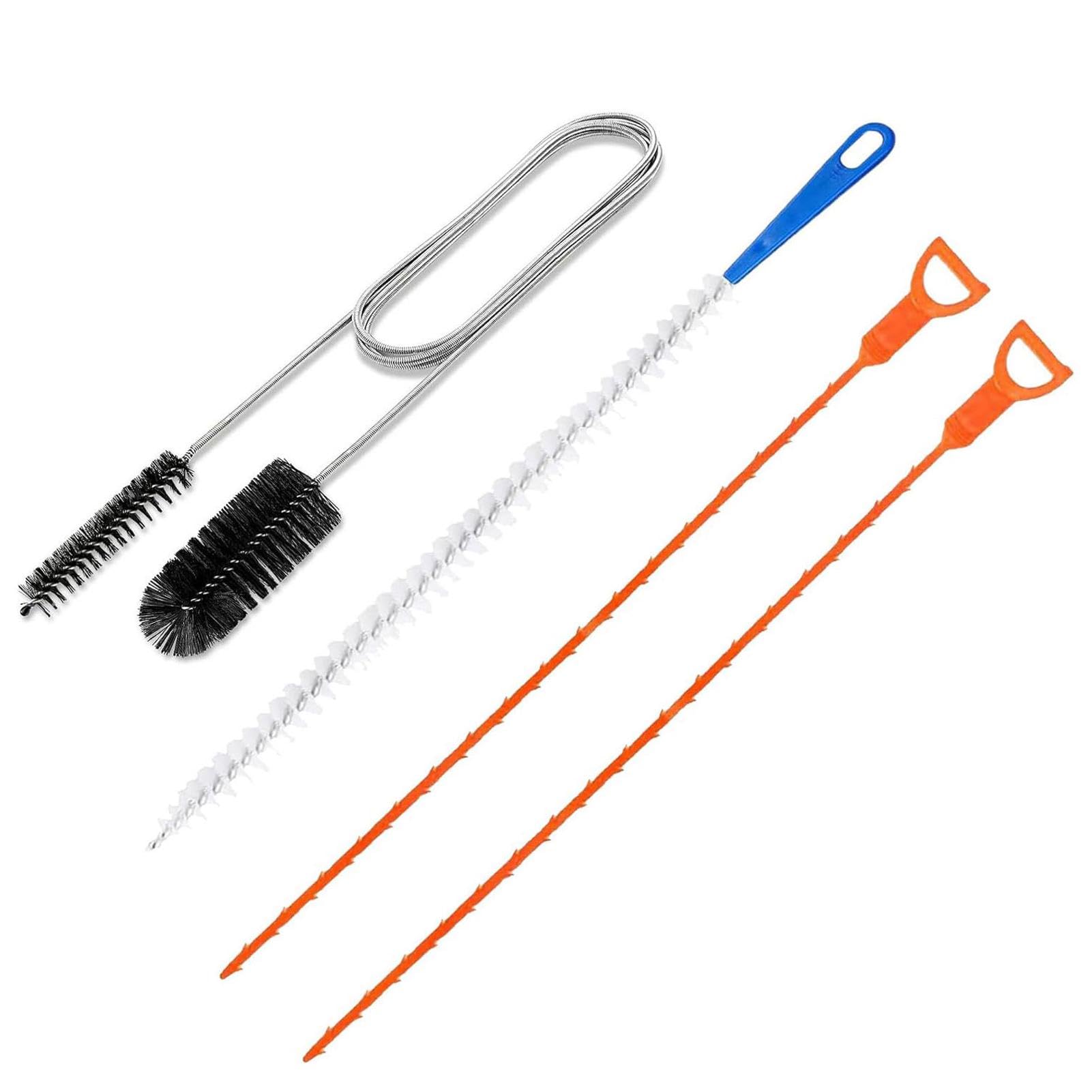 4Pcs Drain Unblocker Tools Set, 1 Double Ended Nylon Pipe Cleaner Brush, 1 Sink Unblocker Brush, 2 Hair Clog Remover, Sink Tool for Kitchen Bathroom Shower Plug Hole