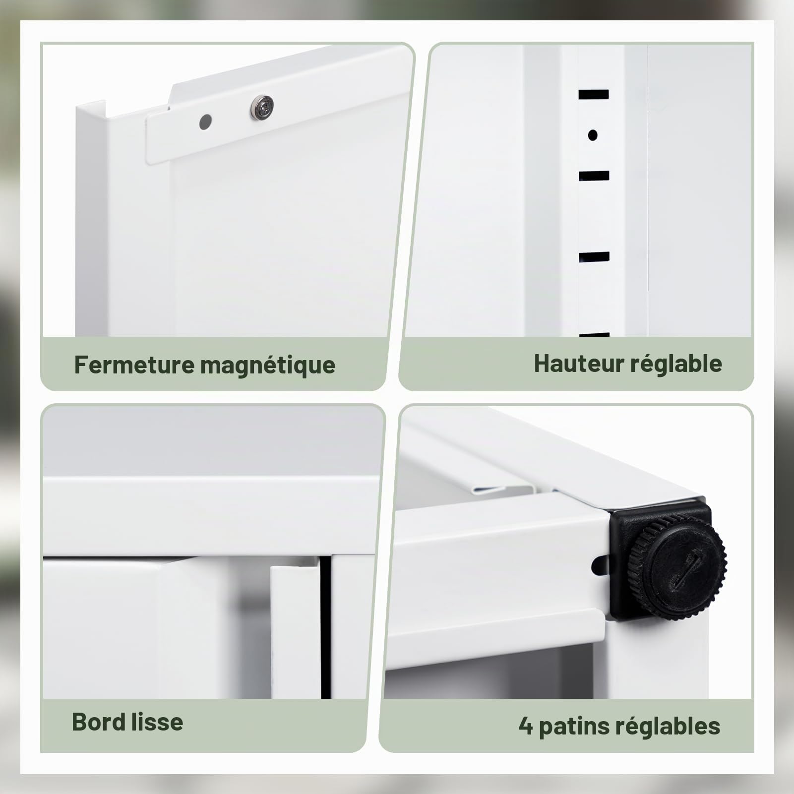 HollyHOME Armoire de rangement en métal avec une porte, meuble de rangement de bureau avec fermeture magnétique, armoires de classement avec étagères réglables pour le salon, blanc