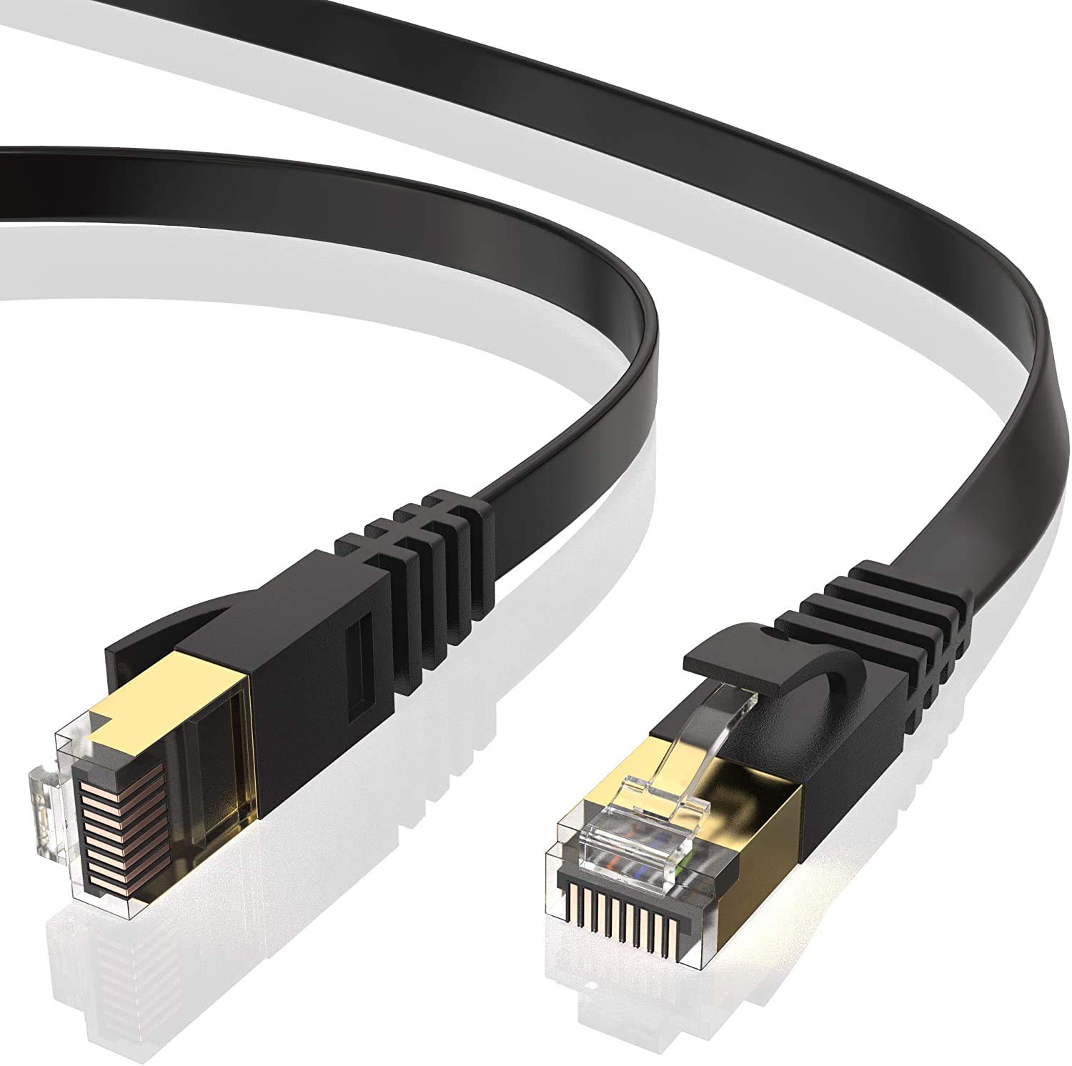 2m - geel - 10 stuks Cat7 platte kabel netwerkkabel Cat 7 onbewerkte kabel Gigabit LAN (10 Gbit/s) platte lintkabel installatiekabel patchkabel platte slanke RJ 45 connector Cat6a