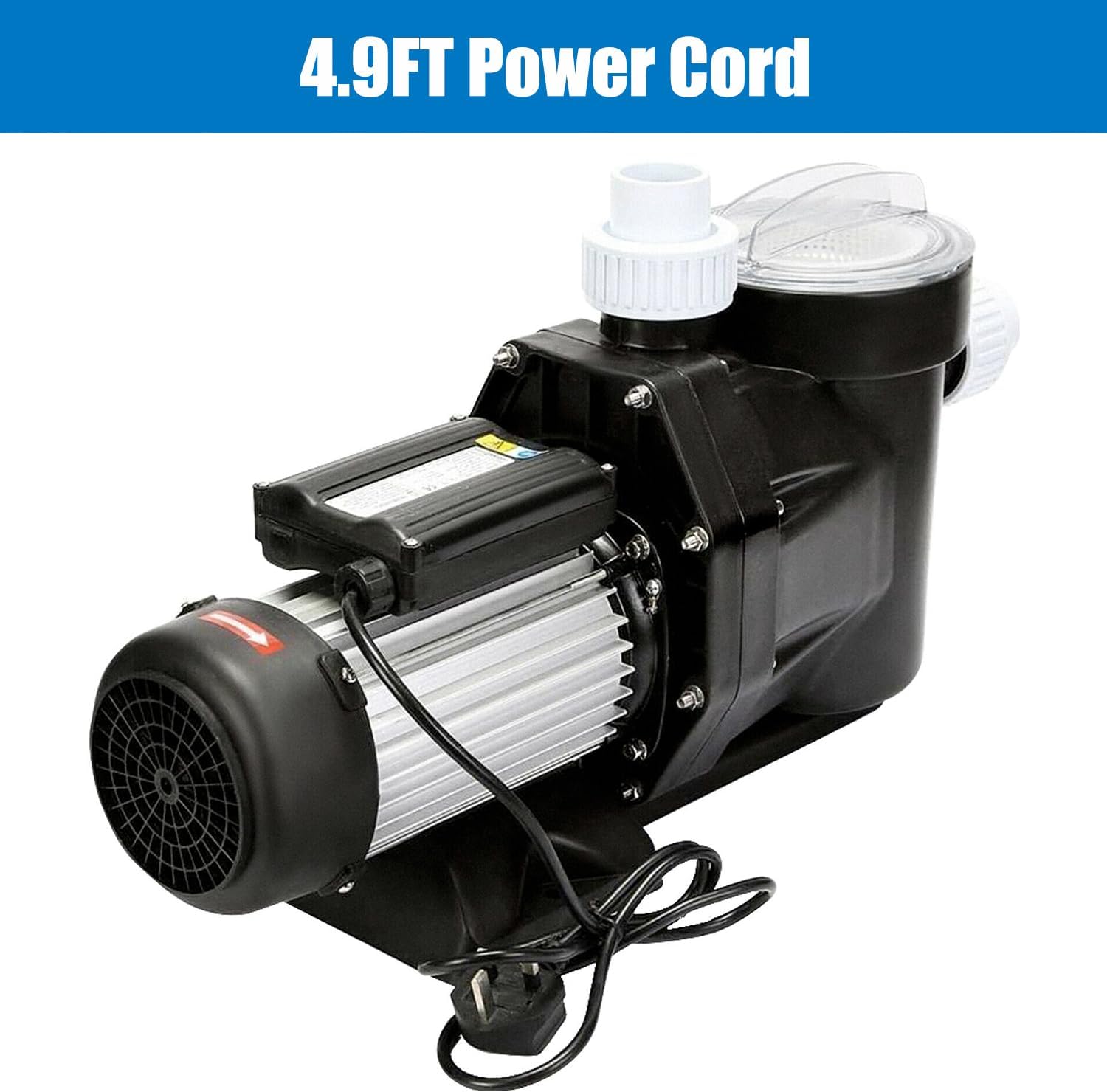 iMeshbean pool pump with its 4.9-foot power cord visible.