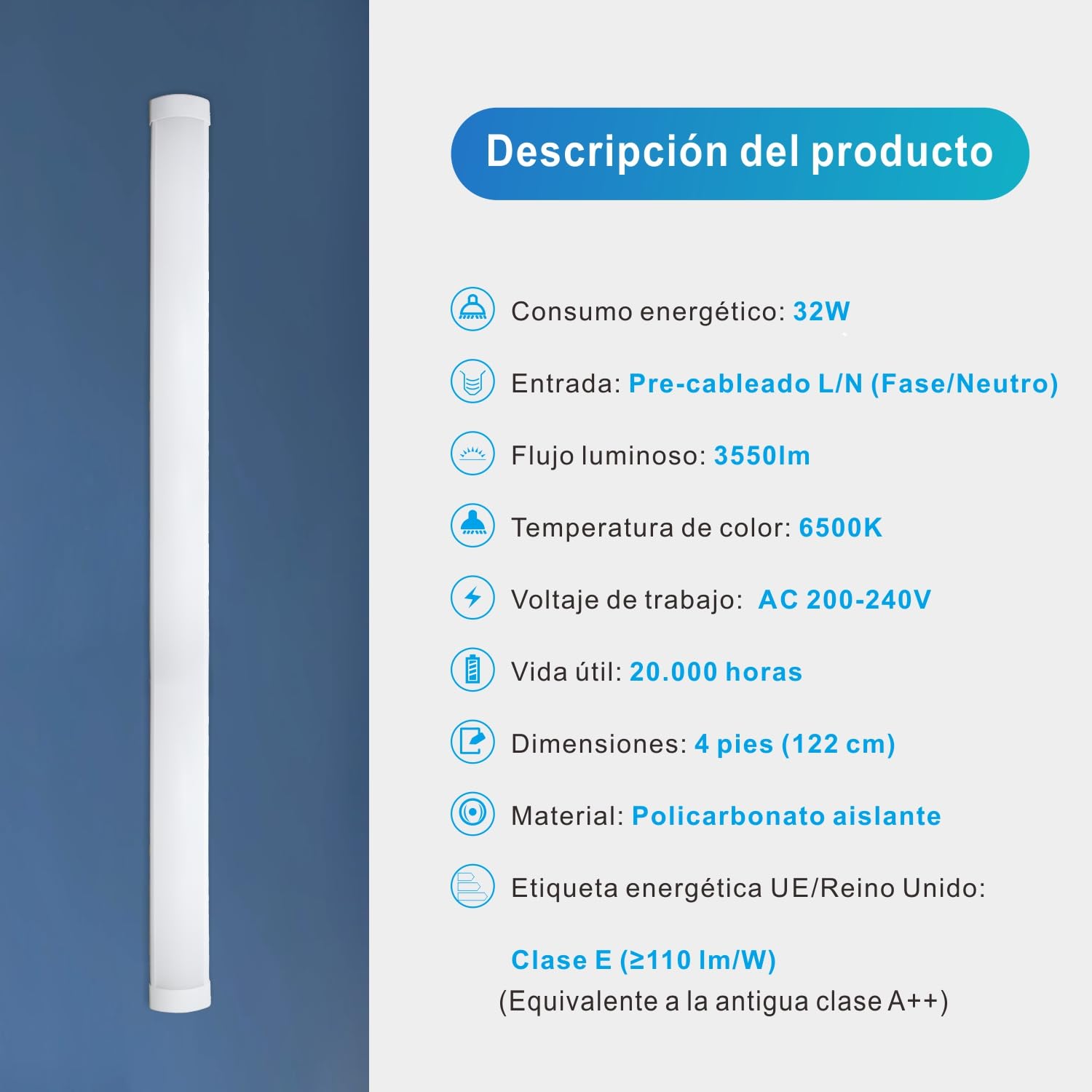 BrightFly Fluorescente LED 120 cm, 3550LM 6500K, Pantalla LED Para Garaje, Almacén, Parking, Oficina, Taller, Iluminación De Cocina.Paquete De Dos