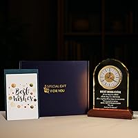 Vista 3 de Best Boss Ever Regalos para hombres y mujeres — Reloj de escritorio de cristal con base de luz de madera Apreciación del jefe y despedida
