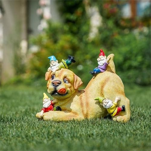 Teresa's Collections Dog And Gnome Garden Sculptures & Statues Outdoor, Funny Gnomes Garden Art Outdoor Decor Garden Gift Garden Decor For Outside Lawn Yard Patio Home Decoration 9 Inch #TOP2